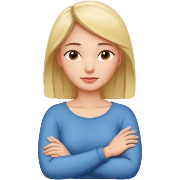Woman with arms crossed and around her neck emoji