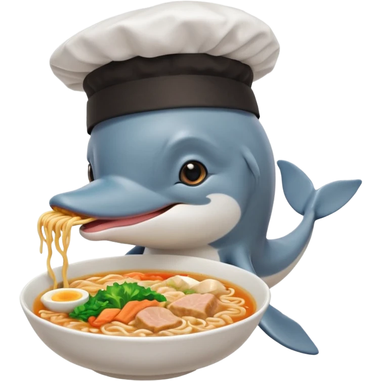 I want a dolphin on top of a cat eating ramen noodles in Japan shibuya emoji