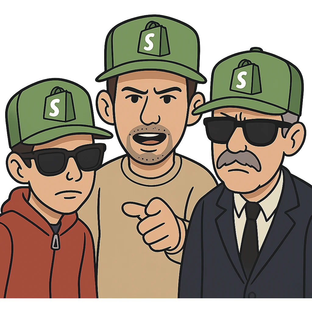 the Beastie Boys wearing hats with the Shopify logo emoji