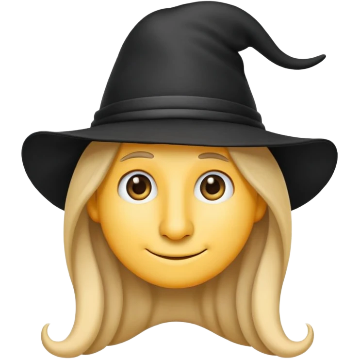 emoji character with prominently long nose, long hair, black hat, slight smile emoji