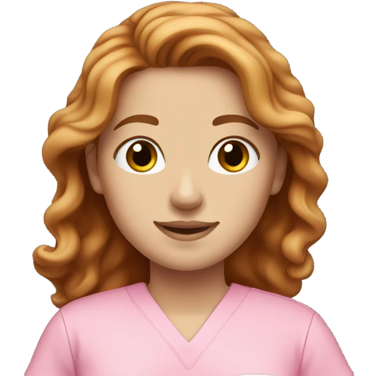 white girl. long wavy auburn hair.Pink Scrubs.  emoji
