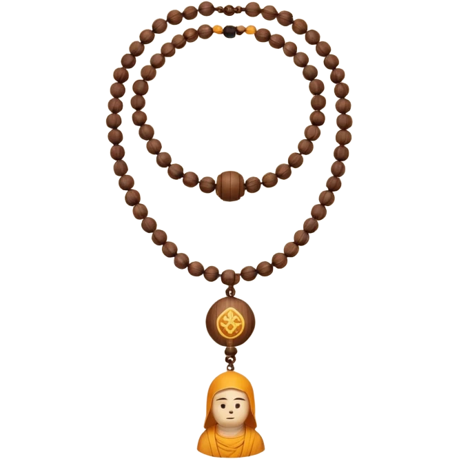 monk necklace object icon, wooden prayer beads with simple pendant, spiritual minimal design, natural wood texture, subtle sacred aura, 3D cartoon style, mobile game icon style, centered, clean background, no text, no watermark
 emoji