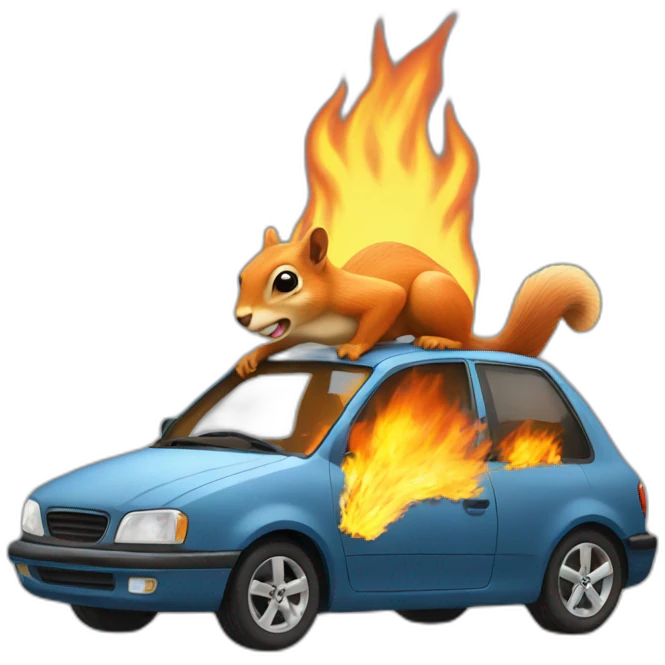 Burning car with a squirrel emoji