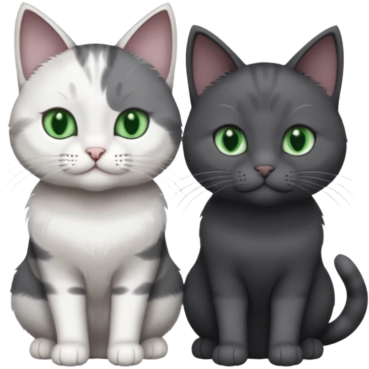 2 different coloured grey cats including one dark grey and white cat and one completely solid dark grey cat with green eyes and only white paws emoji