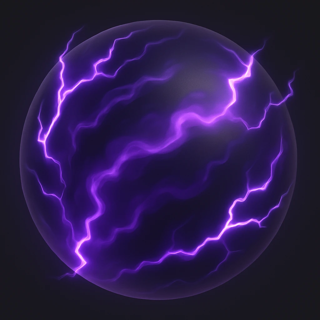 Add lightning effects to the pulsating sphere of purple and dark energy in 3D emoji style. The 3D emoji style does not support editing, so use the general style editor while respecting the 3D emoji look. emoji