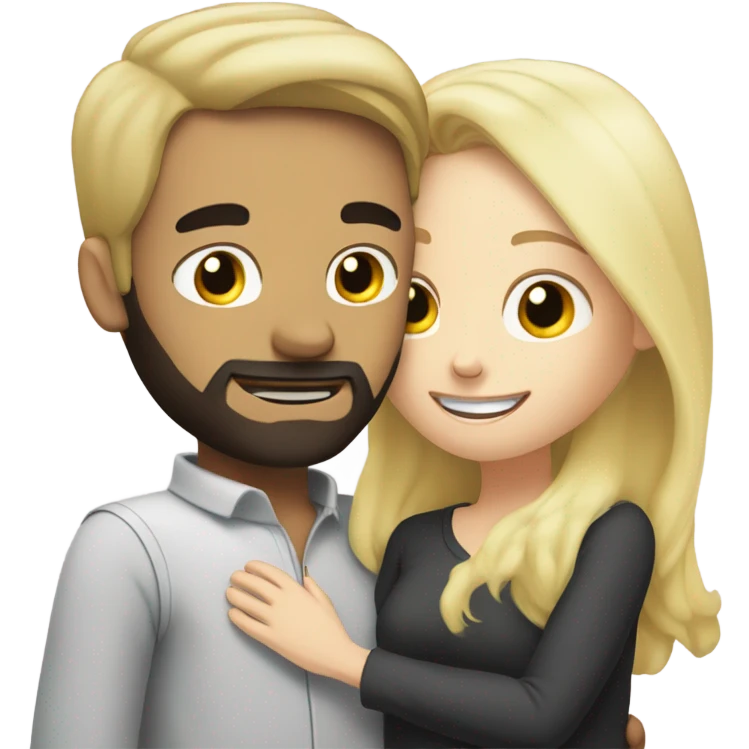 WHITE SKIN man BLACK beard and BLACK hair hugging white woman with long blonde hair emoji