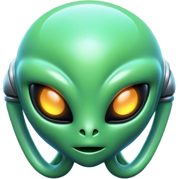 Clash of Clans aesthetic: Cinematic Playful 3D Isometric Alien Emoji, rendered in a 3D vector-style similar to standard emojis with minimal shading and bold, simplified shapes. A compact, distinct form with signature details, softly glowing with a futuristic sci-fi warfare charm. Simplified yet unmistakably iconic, highly detailed and consistent, glowing with a soft radiance and high shine. Stylized with a touch of high-tech brilliance and a soft glowing outline, capturing the essence of a beloved gaming relic with a friendly, playful manner! emoji