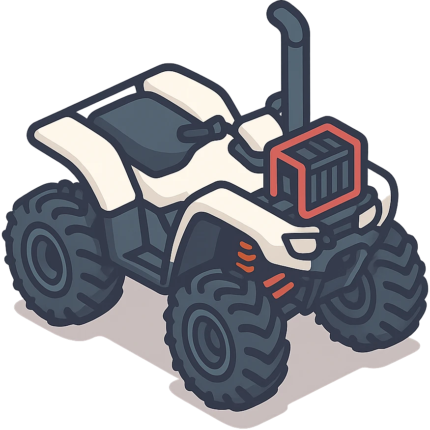 Honda 4 wheeler, white plastics, radiator relocate kit, tall snorkel, lifted, oversized tires, isometric view, clean lines emoji