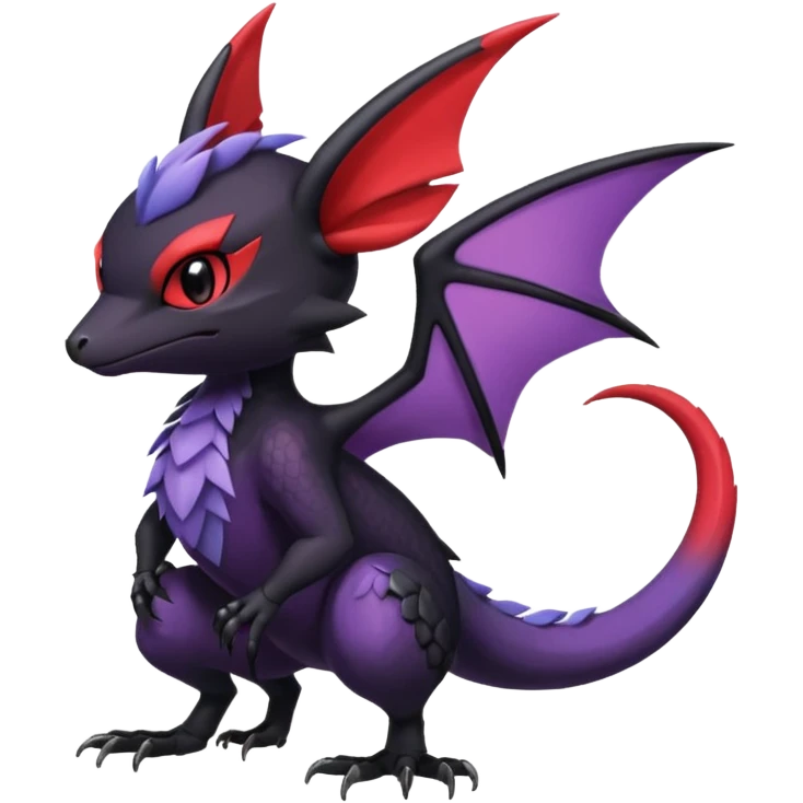 Dark edgy cute black red purple Noibat-Noivern-Nargacuga-Trico-Salandit-Fakémon-Pokémon-hybrid-fusion emoji