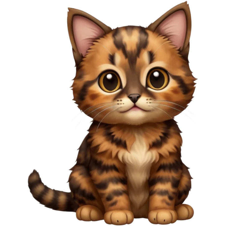 A high-resolution photo-realistic digital illustration of a brown tortoiseshell kitten, chest upward emoji