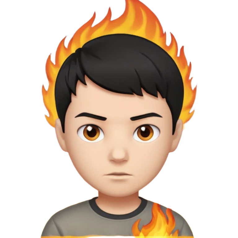 boy with short black hair, fire, risk-taker, realist emoji
