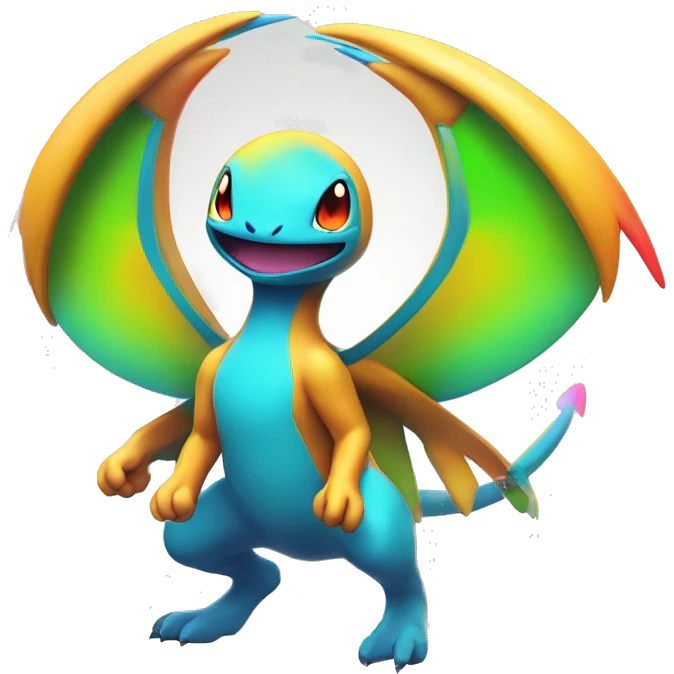 Colorful Neon Colors Vibrant Colors Flying Futuristic Fakémon-Pokémon-Creature Full Body emoji