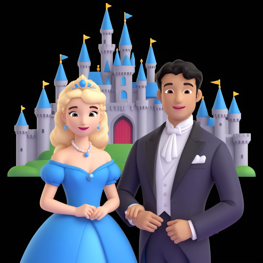 prince and princess Disney dress close up photo in castle background emoji