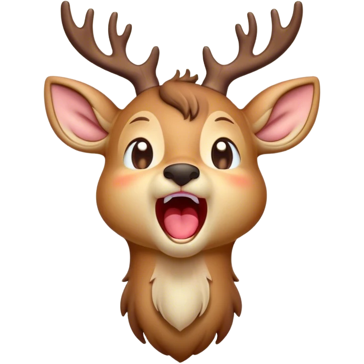 Cinematic Cute Yawning Deer Portrait Emoji, Head tilted slightly with a dramatic, wide-open yawn, revealing a soft, dappled coat and elegantly drooping ears, eyes barely open in drowsy contentment, Simplified yet irresistibly adorable features, highly detailed, glowing with a soft, cozy glow, high shine, relaxed yet expressive, stylized with a touch of natural whimsy, bright and endearing, soft glowing outline, capturing the essence of a sleepy yet affectionate deer, so drowsy it feels like it could stretch right out of the screen and curl up for a nap! emoji