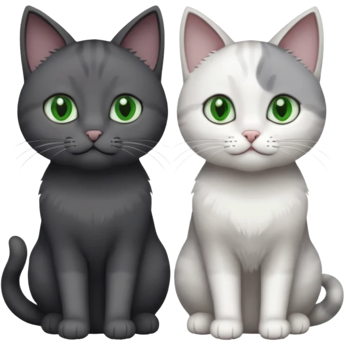 2 different coloured grey cats including one dark grey and white cat and one completely solid dark grey cat with green eyes and only white paws emoji