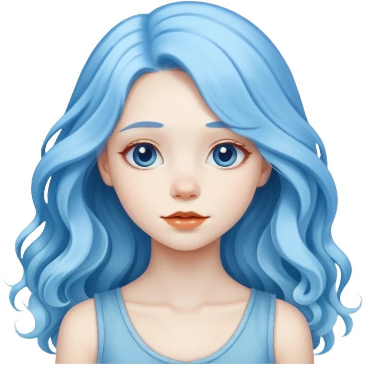 A beautiful albino girl with blue hair and white silky long wavy hair emoji