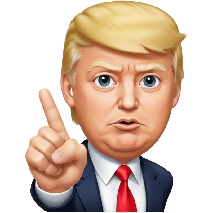 Super realistic Donald Trump pointing index finger up, realistic face emoji