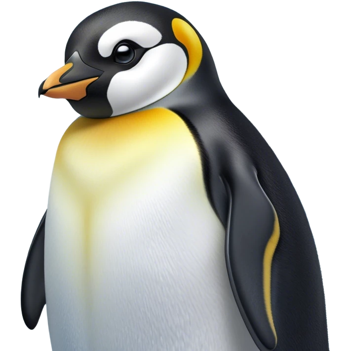 Cinematic Noble Emperor Penguin Portrait Emoji, Poised and regal, standing proudly on icy terrain with crisp black and white plumage and determined, deep-set eyes, Simplified yet sharp and sophisticated features, highly detailed, glowing with a soft, dignified polar glow, high shine, intelligent and stalwart, stylized with an air of imperial command, focused and resolute, soft glowing outline, capturing the essence of a watchful and confident arctic guardian that feels as though it could waddle out of the screen with effortless authority! emoji