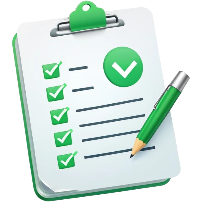 A checklist with a prominent green checkmark on the first item, symbolizing tracking completed tasks and progress emoji