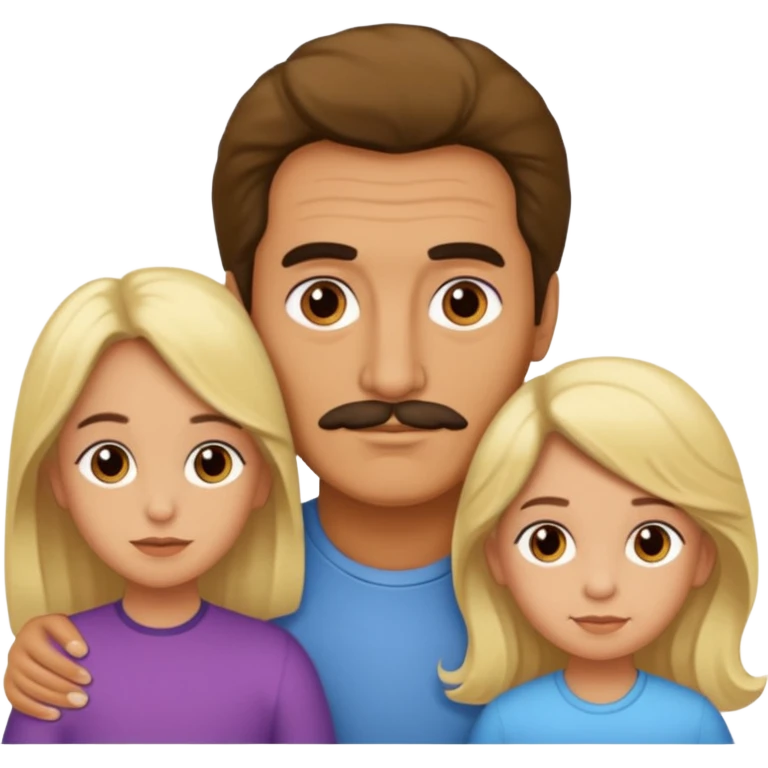 Papá CALVO moreno, hija rizada con pelo largo  y mamá rubia con pelo lacio  pero que NO se abracen emoji