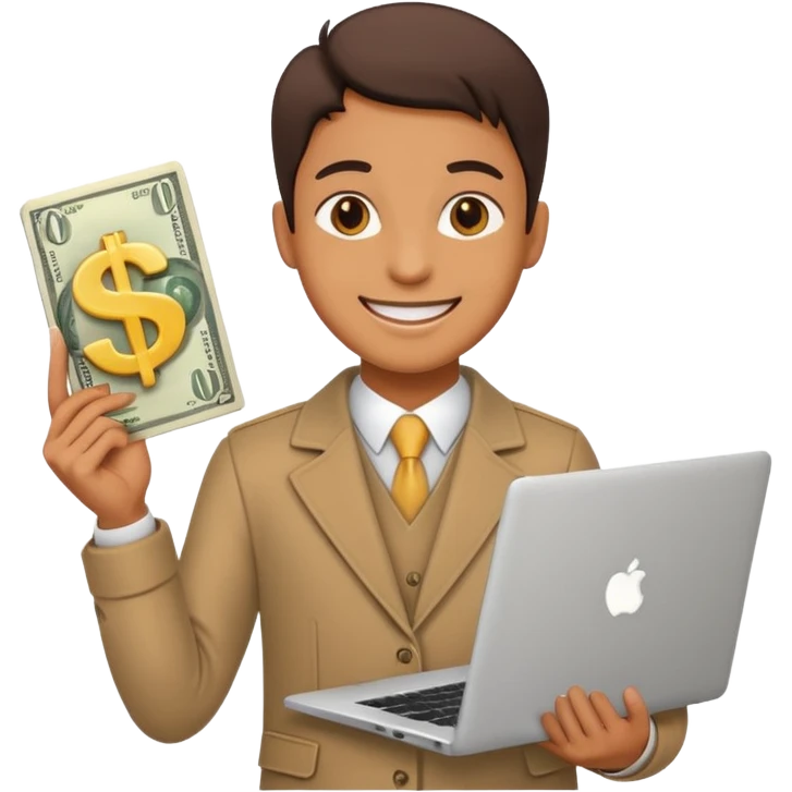 A confident person holding a laptop and dollar sign emoji emoji