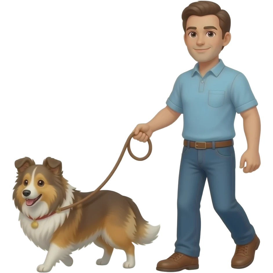 Man walking shepski dog on a leash emoji
