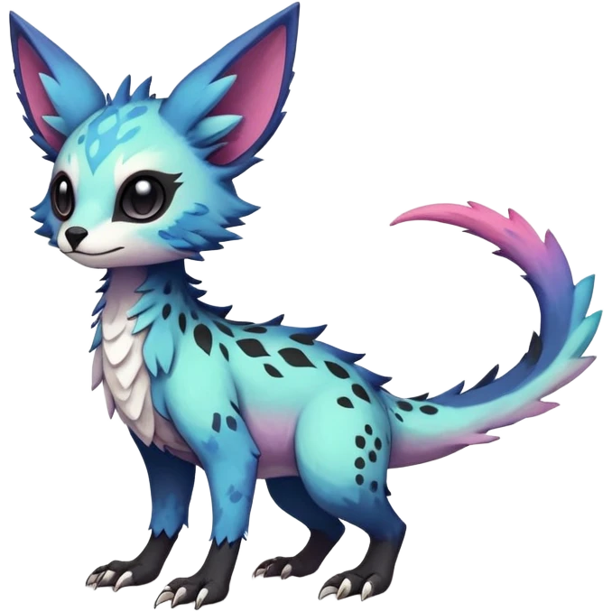 Rare realistic exotic edgy cute pastel gothic epic pretty beautiful handsome gorgeous aesthetic colorful vibrant Vernid-Trico-species-Fakemon-creature by LiLaiRa, 4 legs, 1 tail, random markings, (full body) emoji