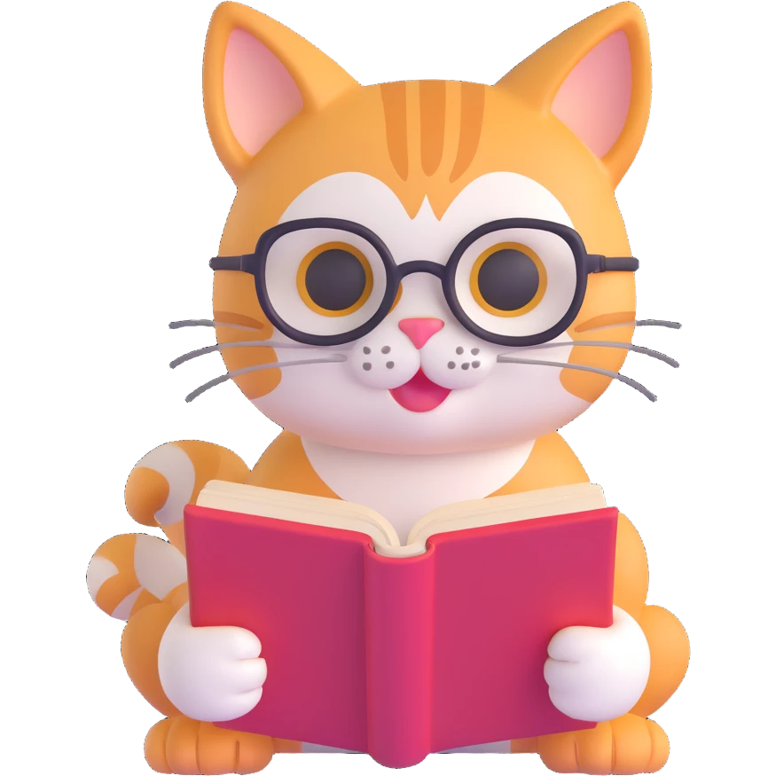 adorable cat reading a book, nerdy vibe emoji