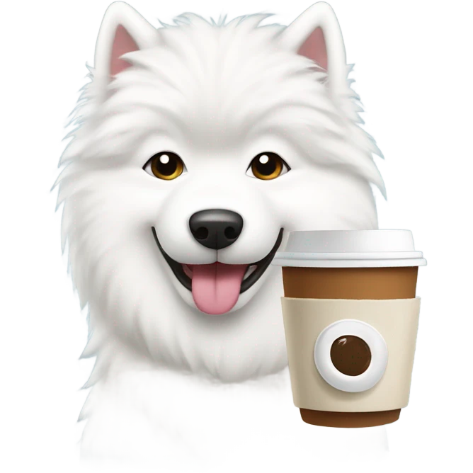 Samoyed with a cup of coffee emoji