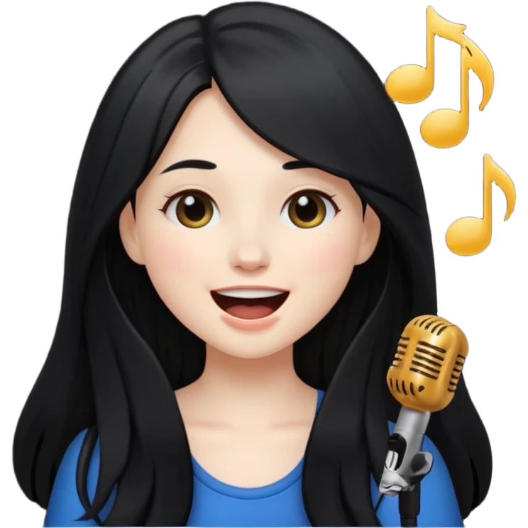 Pale girl with Long black hair singing (facial expression like emoji emoji