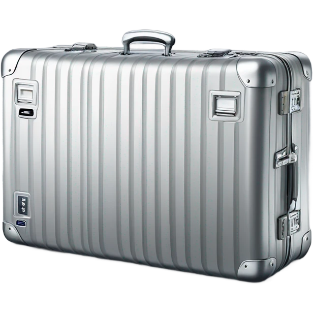 Rimowa silver suitcase with stickers on it emoji