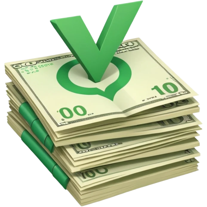 stack of bills facing up with green checkmark in the background emoji