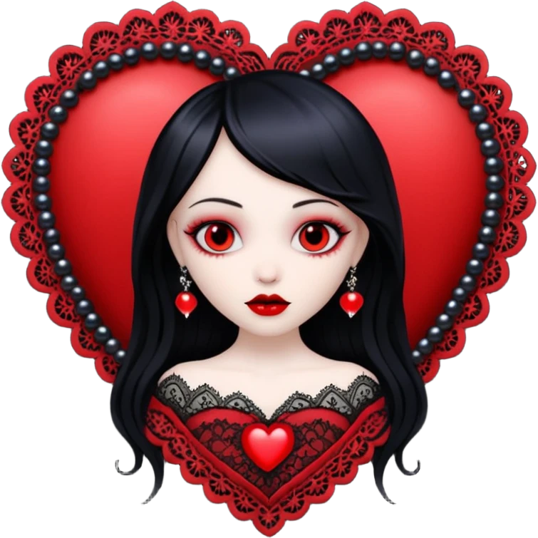 goth heart with red lace and black pearls emoji