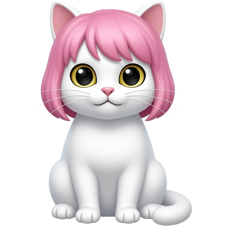 whtie  cat with pink hairs sitting pose front view emoji