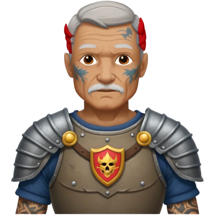 elderly tattooed knight, tattooed shoulder emoji