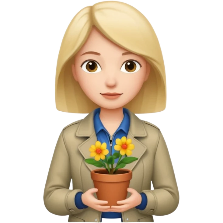 woman holding a flower pot in jacket emoji