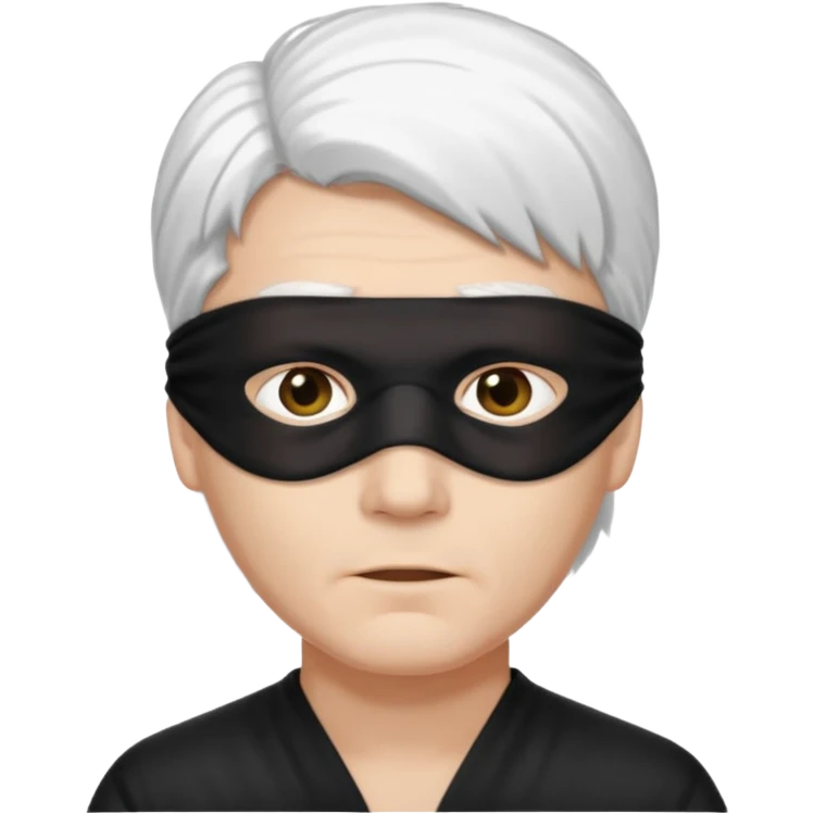 A guy with standing white hair and a black blindfold without eyeholes emoji