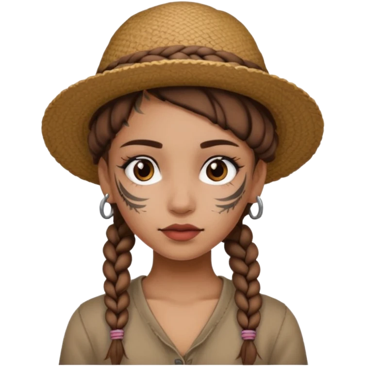 color braided girl with hat and face tattooed emoji