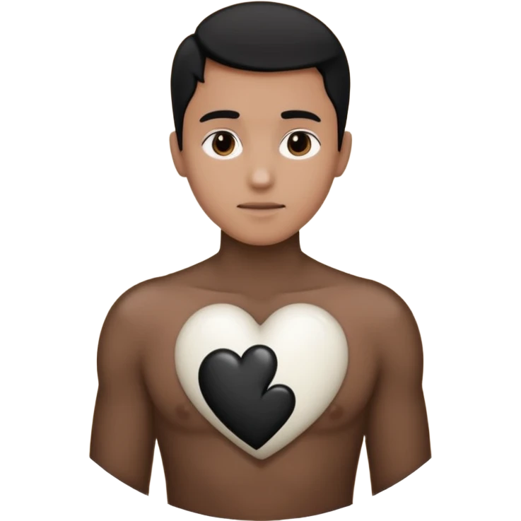 Half of his heart is black and the other half is white. emoji