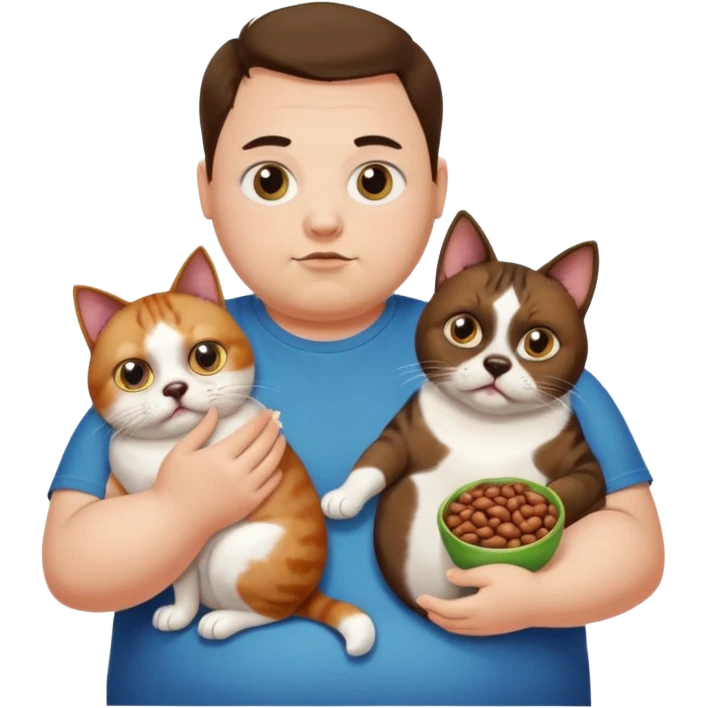 Obese person eating beans and dogs with massive eyes and a pet on their shoulder emoji