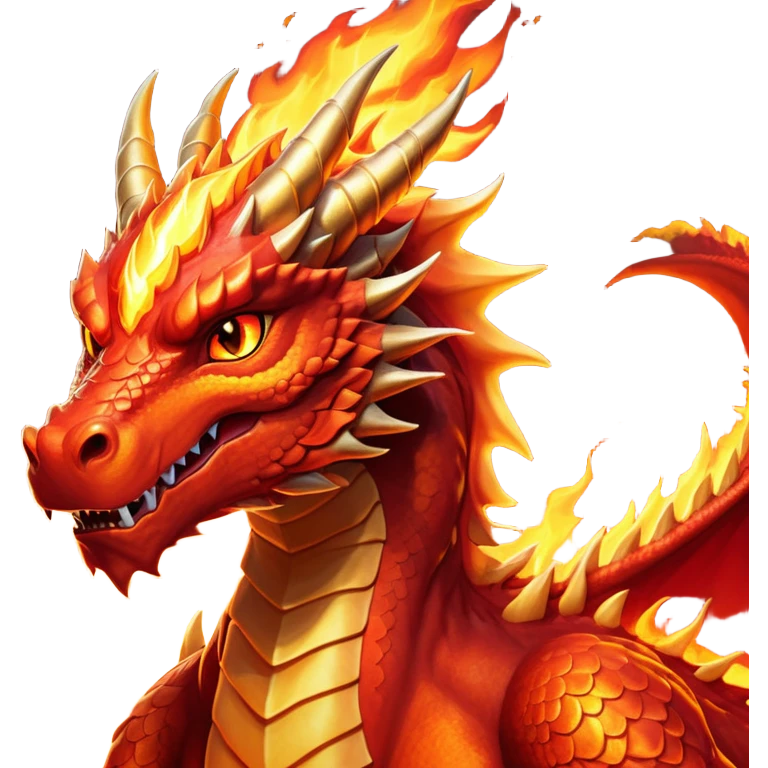 cinematic-noble-fierce-fire-dragon-portrait-emoji,-poised-and-imposing,-with-a-muscular,-scaled-body-ablaze-in-fiery-hues-of-crimson,-molten-orange,-and-molten-gold,-and-intense,-burning-eyes-that-mirror-the-heart-of-a-volcano;-rendered in detail emoji
