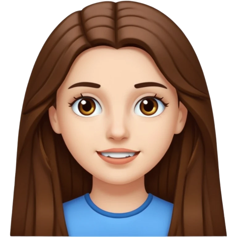 A pretty white girl with long brown hair dark eyebrows and braces emoji