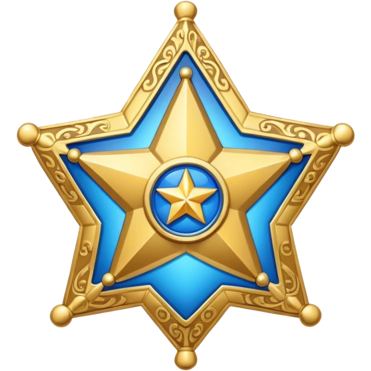 sheriff's star badge gold with blue center ornate no text emoji
