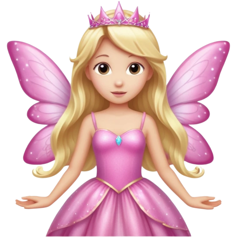 Long blonde hair pink sparkle princess dress large fairy wings emoji