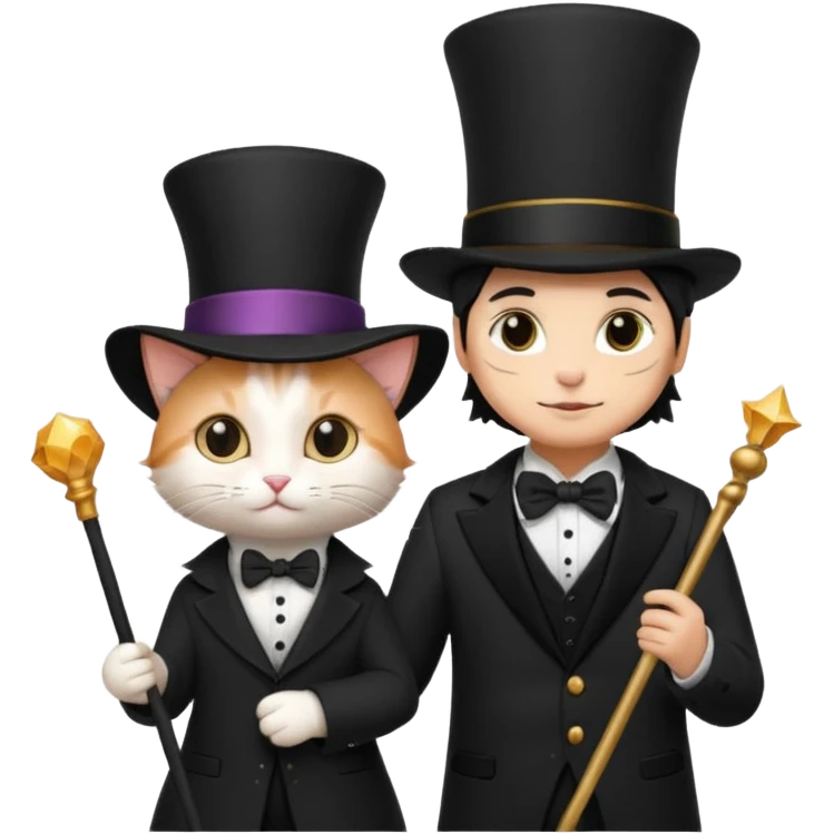 magician couple and their pet cat emoji