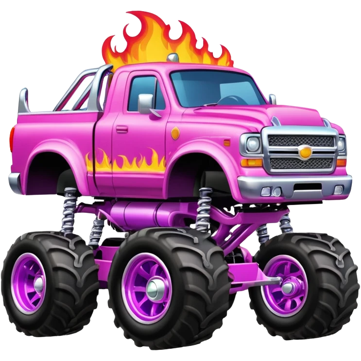 Big car monster truck with flames, pink emoji