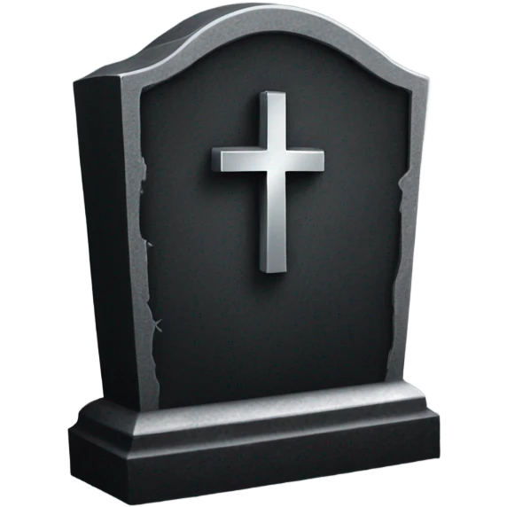a black tombstone with the inscriptions in silver RIP and a silver heart emoji