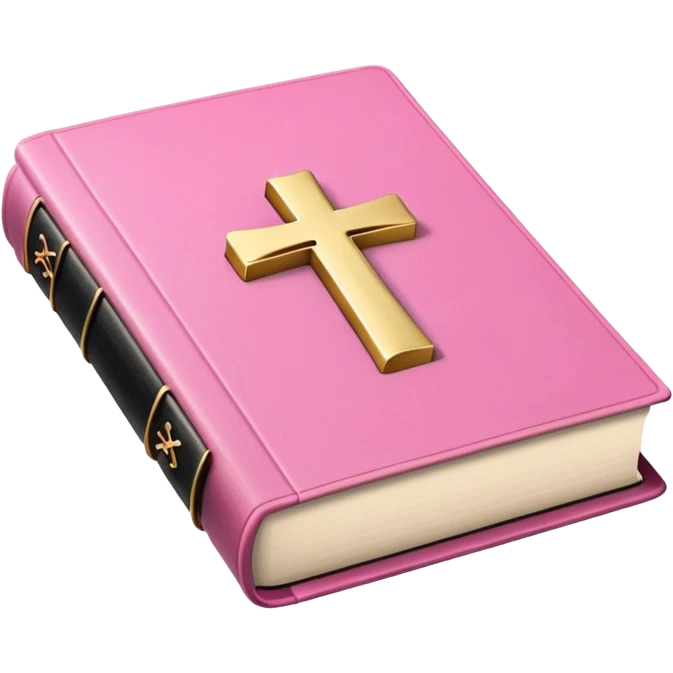 pink bible book with a gold cross on it and a black book stopper emoji