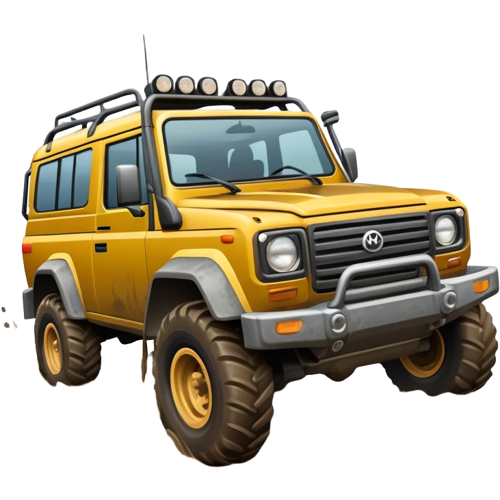 An icon showing an off-road vehicle driving through muddy terrain, inspired by Expeditions: A MudRunner Game. The design features splashing mud, rugged tracks, and dynamic movement, symbolizing the challenge of navigating tough landscapes. Transparent background emoji