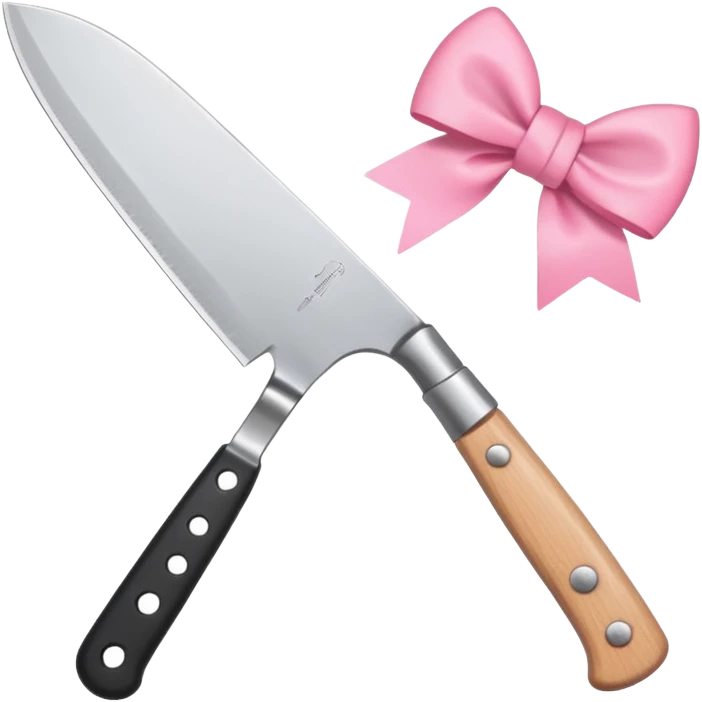 Emoji style illustration of a kitchen knife with a cute pink bow tied around the handle, minimalistic, clean design, white background, soft colors, flat vector style, kawaii emoji emoji